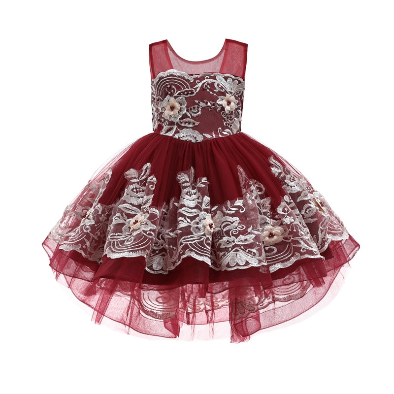 Summer Birthday Party Dress For Girls Kids Lace Embroidery Flower Girl Dresses Wedding Prom Gown Children Evening Clothes