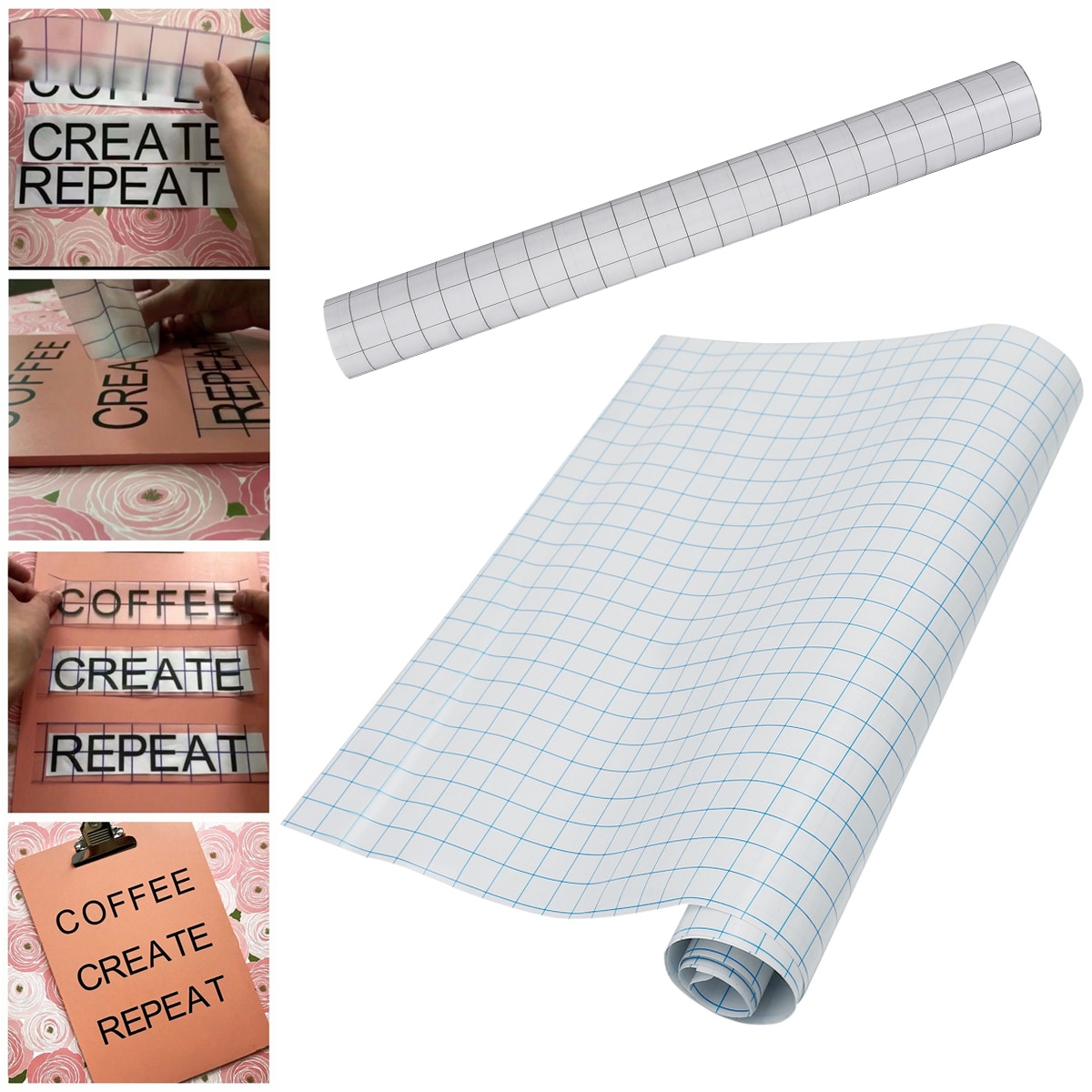 30x100cm Transfer Tape Roll with Blue/Grey Alignment Grid Application Transfer Tape for Door Wall Window Silhouette Cameo Decals