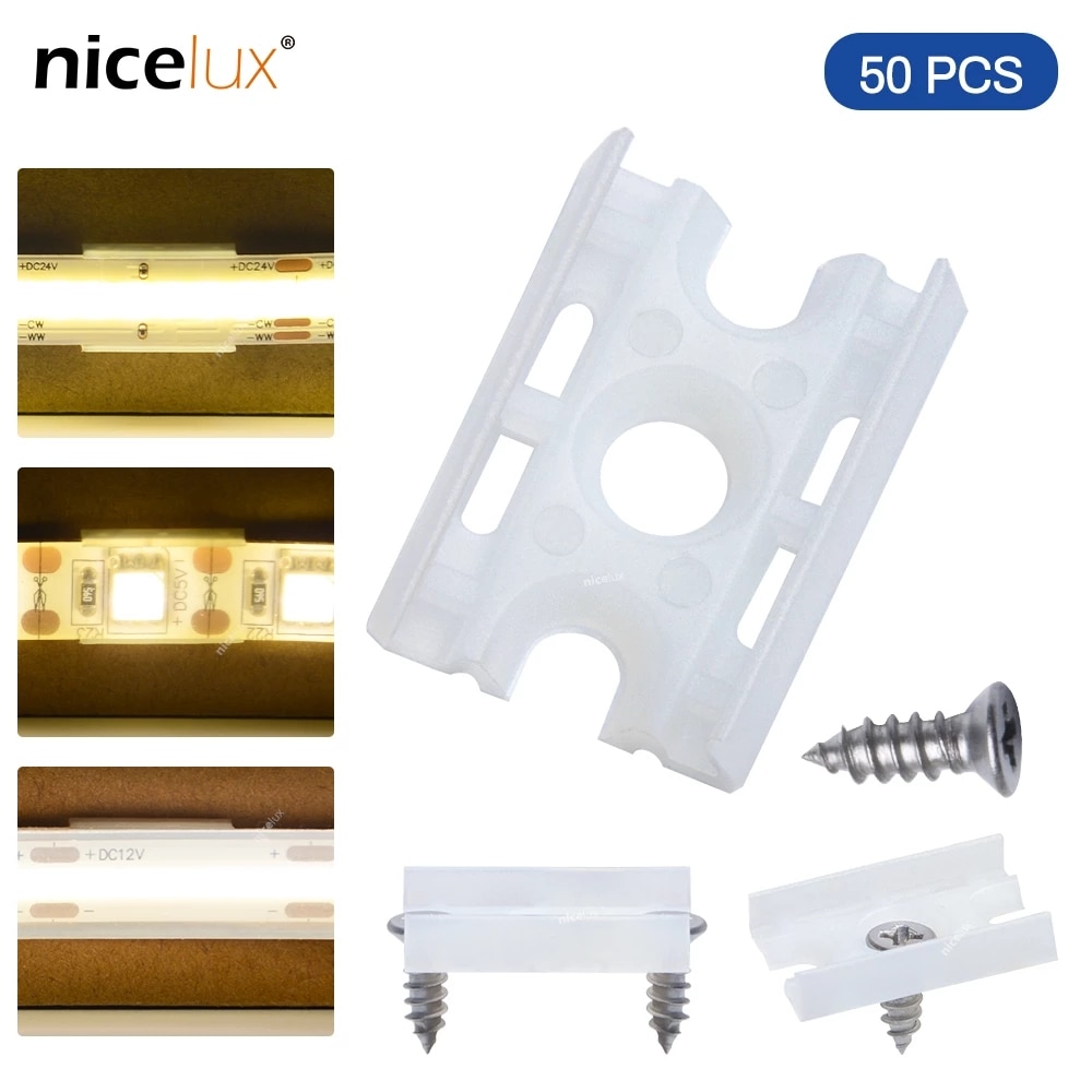 50 pcs LED Tube holder Tape Light Connector Clip brackets For IP20 IP65 COB SMD leds Strip 10mm Fixing Mounted Clip With Screws