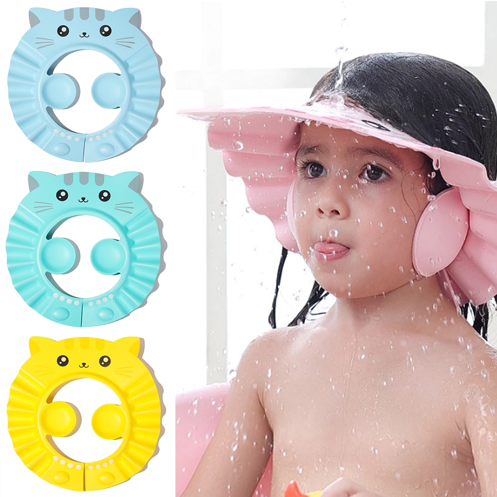 Baby Shower Cap Adjustable Hair Wash Hat for Newborn Infant Ear Protection Safe Children Kids Shampoo Shield Bath Head Cover