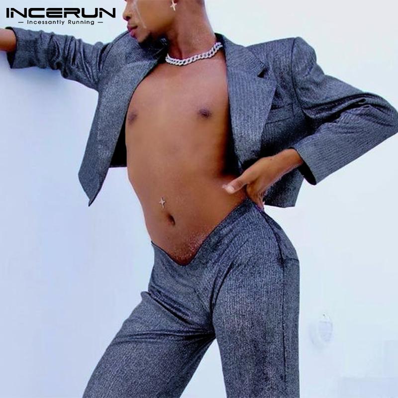 INCERUN Tops 2021 Men's Fashion Jackets Party Nightclub Blazer Male Stylish Long-sleeved Solid All-match Simple Suits Coat 