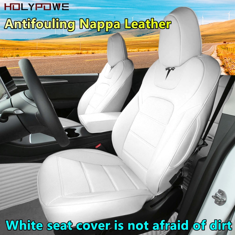 For Tesla Model 3 Y X S Seat Cover 8 Grade Anti Fouling Nappa Leather White Full Surround Solvent Free Car Interior Accessories