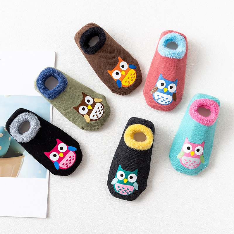 Winter Autumn Thicken Terry Warm Cotton Baby Boys Girls Rubber Slip-resistant Floor Socks Infant Kids Animal Indoor Shoes Stuff