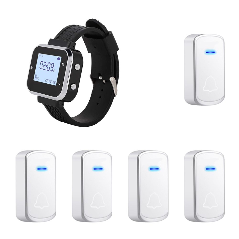 JINGLE BELLS Functional 1 Watch Receiver Pager 5 Table Call Button Service Wireless Restaurant Transmitter Guest Calling Systems