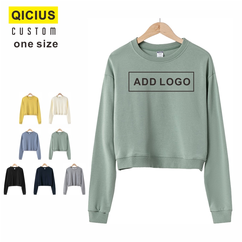 Women's Solid Color Casual Long-Sleeved Sweater Harajuku Crop Top Custom Printed Embroidery Logo Street Short-Sleeved Pullo