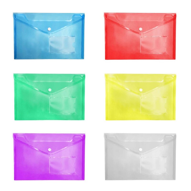 Transparent A5 Document Holder Button File Bag With Business Card Pocket Office Organizer