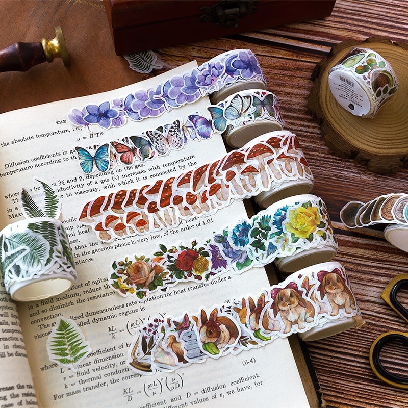 100 PCS Vintage Shaped Washi Tape for Art Collage Scrapbooking Planners DIY Journal Crafts