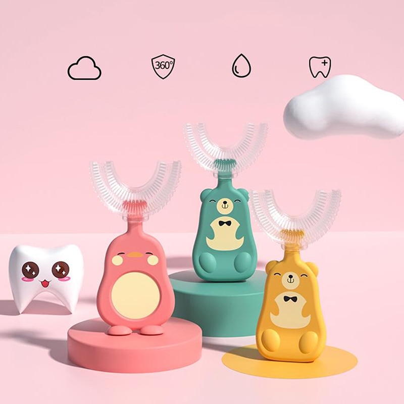 2-12Y Baby Toothbrush Children Teeth Oral Care Cleaning Brush Soft Food Grade Silicone U Shape Teethers Toothbrush Newborn Kids