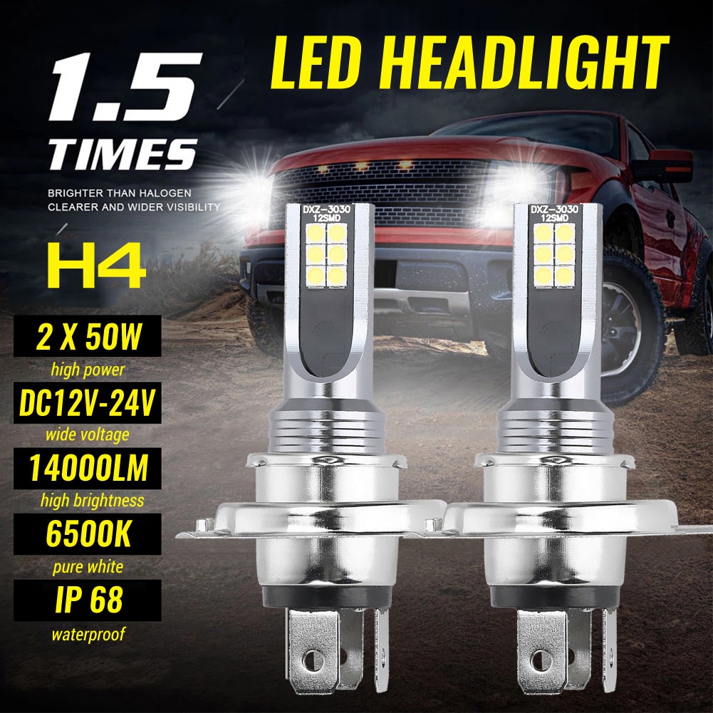 2Pcs 14000LM Car H4 Headlight Globes Bulbs LED Lamp High Low Beam Cool White 6500K