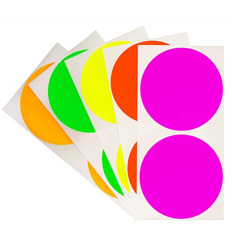 100pcs Mixed 5 Colors Fluorescent Paper Bright Color Self-adhesive Round Seal Blank Writable Sticker Label 5cm