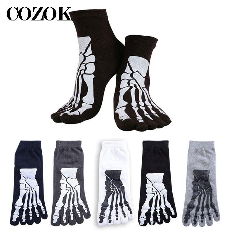 3 Pairs Punk Rock Men 3D Print Terror Skeleton Toe Socks Hip Hop Scary Skull Five Finger Novelty Sox Bone Male Short Socks Meias