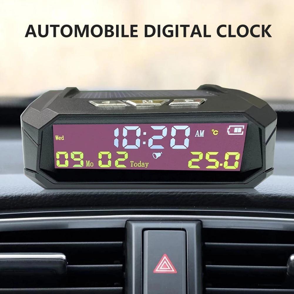 TPMS Solar Watch LCD Digital Car Clock with Date Time Drive-Temperature Display Car Interior Accessories