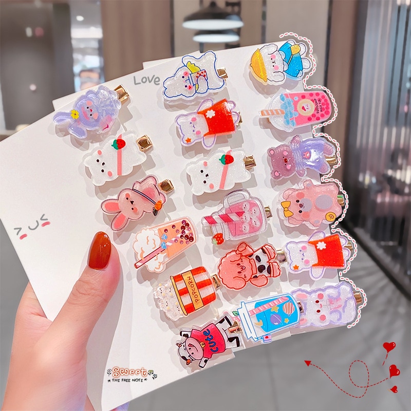10PCS/Set New Kids Lovely Cartoon Hair Decorate Barrettes Clips Girls Cute Animals Drink Hairpins Fashion Accessories Headbands