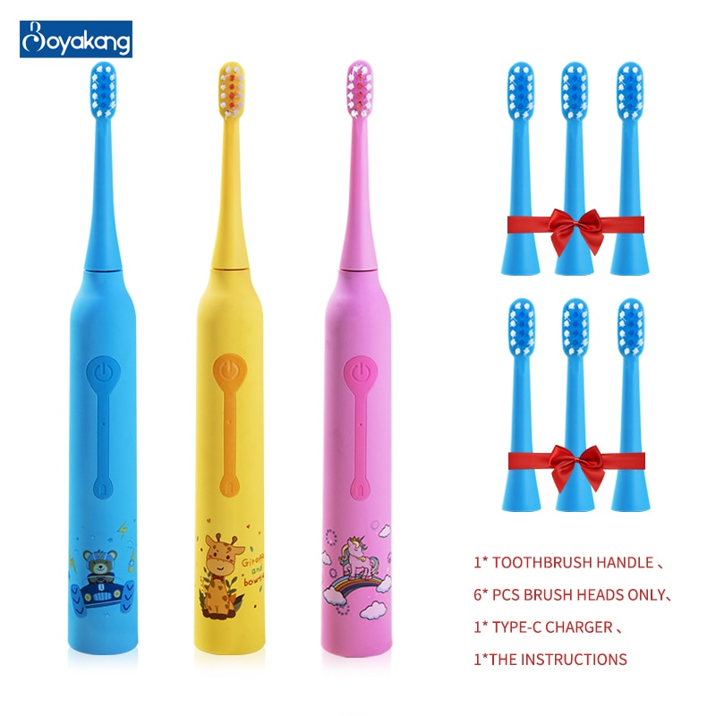 Boyakang Electric Toothbrush For Children 3 Cleaning Modes IPX7 Waterproof USB Charger Dupont Bristles