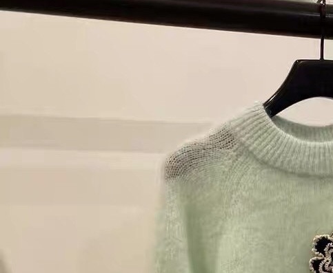 Women Light Green Knit Sweater Three-Dimensional Flower Smiley Letters Decoration Jumper Sweet Long Sleeve Lady O-Neck Pull