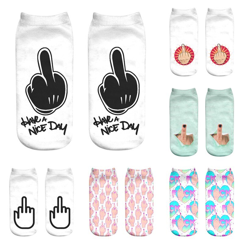 Fashion Cartoon Middle Finger Unisex Soft Short Socks Funny Sock 3D Print Socks Low Cut Ankle Short Sports Socks