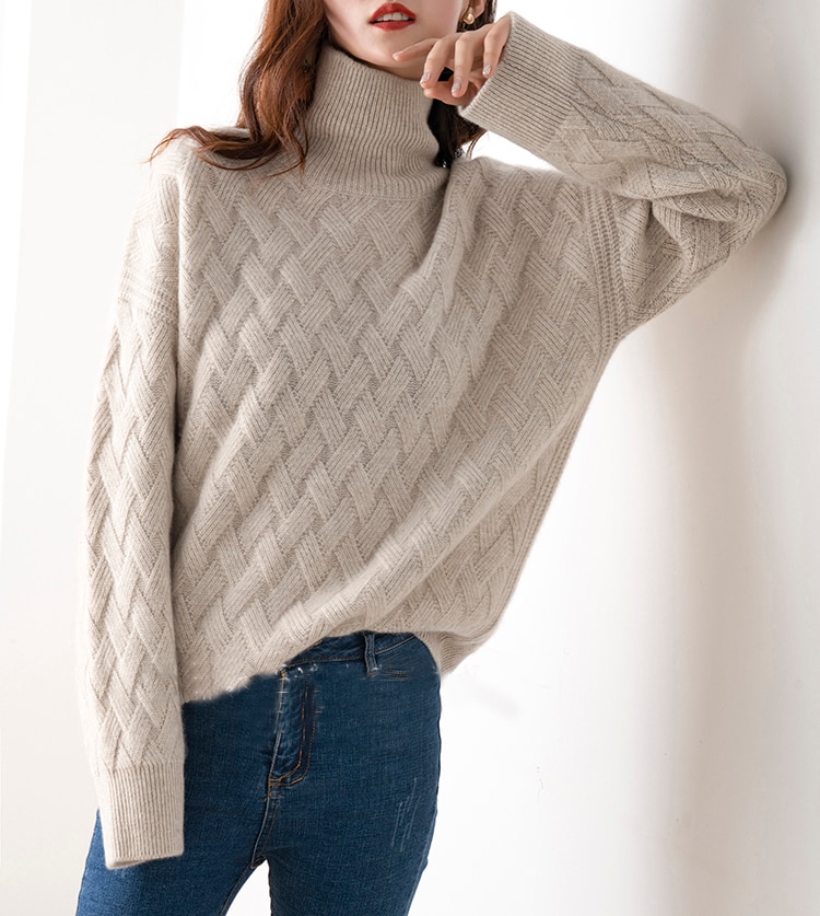 Cashmere sweater women turtleneck sweater pure color knitted turtleneck pullover loose large size sweater women