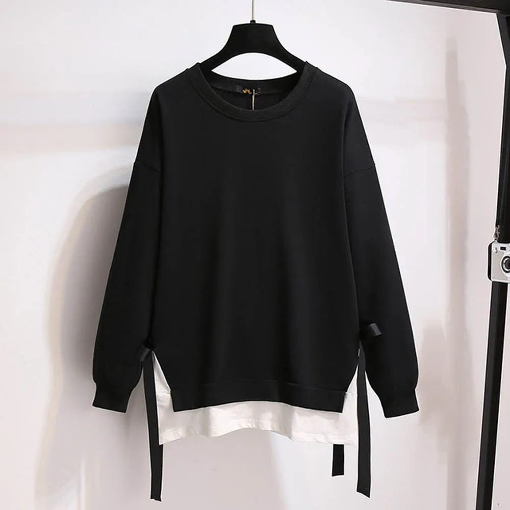 150Kg Plus Size Women's Autumn Loose O-neck Sweatshirts Bust 157cm 6XL 7XL 8XL 9XL 10XL Casual Long-Sleeved Fake Two-piece 