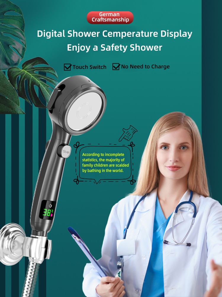 The New Bathroom Intelligent Digital Display Shower Head Temperature Display Four Gears Pressurized Shower Heads