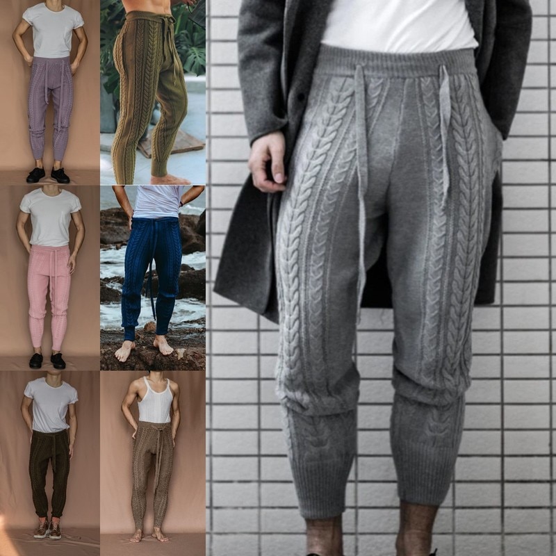 Spring Autumn Lace-up Zipper Little Feet Pants for Men Drawstring Mid Waist Pants Casual Men Slim Knitted Cropped Trousers 2022