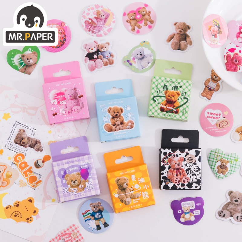 Mr.Paper 6 Design Boxed Sticker Bear Paradise Series Cartoon Creative Mini Sticker Diy Decoration Collage Material Sticker
