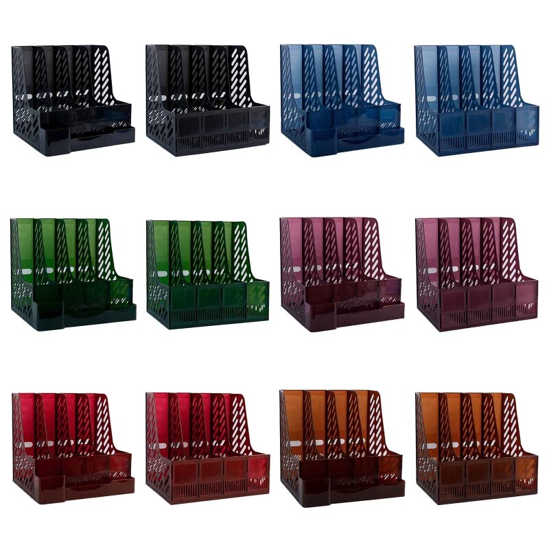 2022 New Desktop Magazine Storage Holder 4 Sections Frames PP File Dividers for Teacher