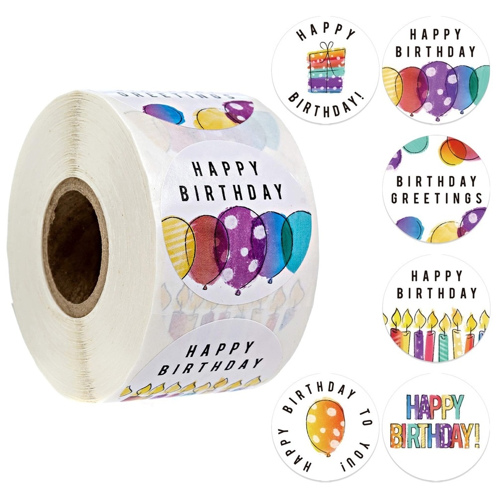 50-500pcs 1.5 Inch Stickers Happy Birthday Self-adhesive Labels Colorful Balloons Handmade Sticker Label Scrapbooking Vintage