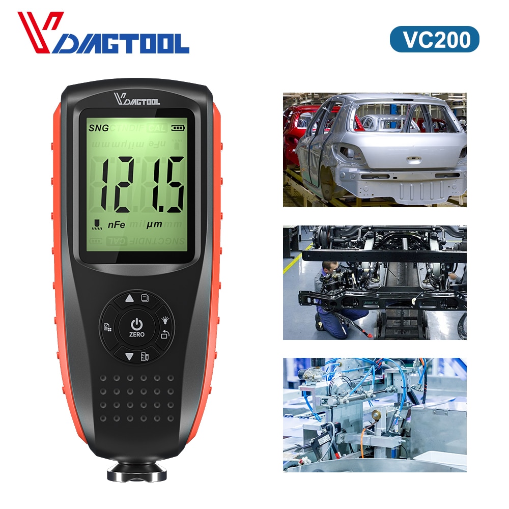 VDIAGTOOL VC200 Coating Thickness Gauge For Car Paint Tester Coating Meter With LCD Backlight Ultra-precise Fe&NFE