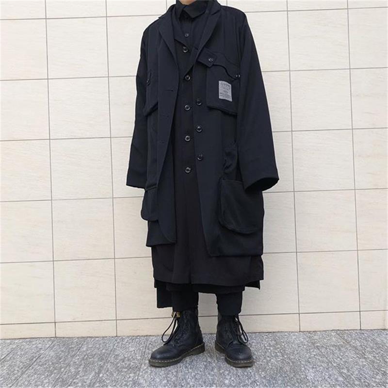 Men's Trench Coat Spring And Autumn New Style Personality Pocket Fashion Personality Leisure Loose Large Coat