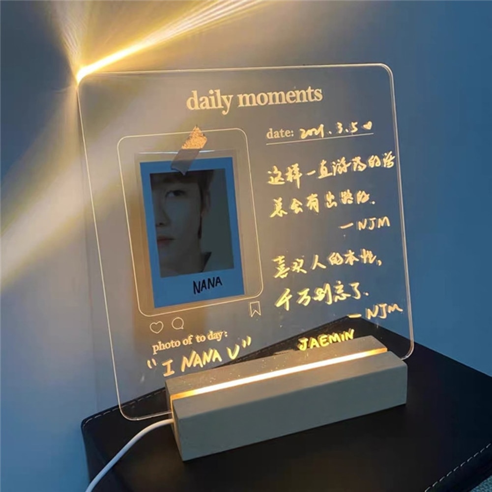 Acrylic Transparent Memo Board Lamp+Glittering Stand+Erasable Pen Message Board Creative Student School Stationery