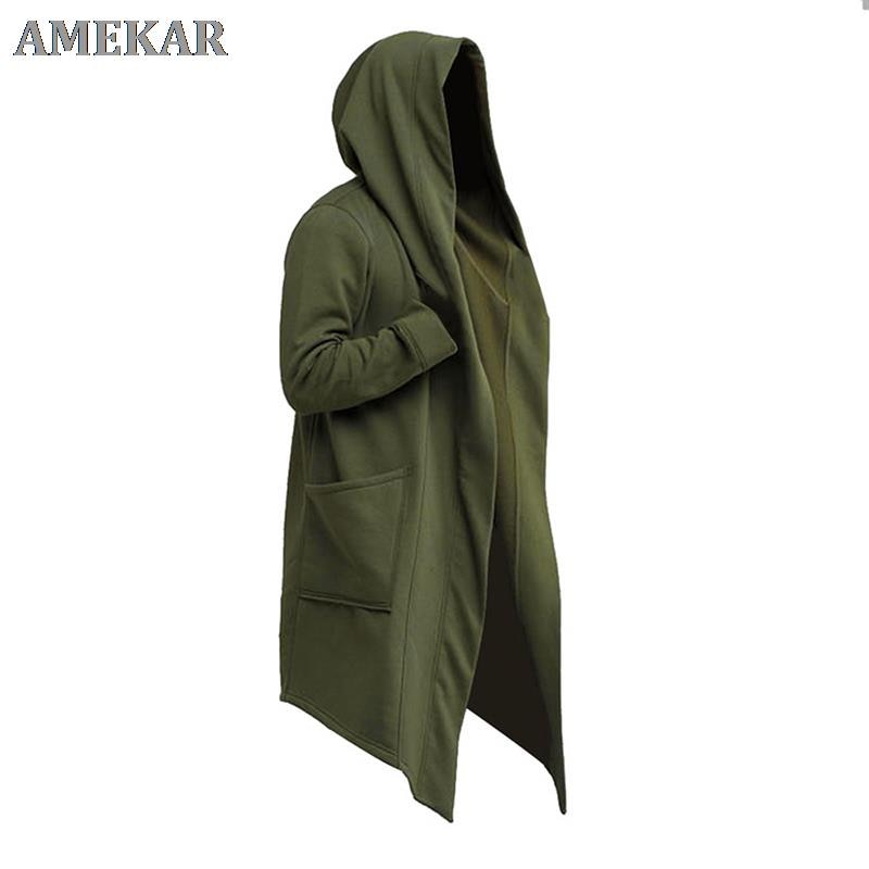 Men Hooded Hip Hop Mantle Sweatshirts Hoodies Black Fashion Jacket Long Sleeves Cloak Coats Outwear 2021 Hot Sale
