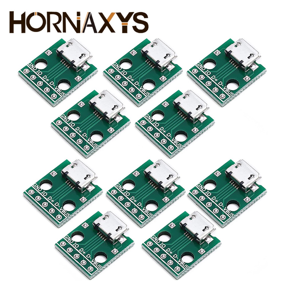 10pcs MICRO USB To DIP Adapter 5pin Female Connector B Type PCB Converter Breadboard USB-01 Switch Board SMT Mother Seat