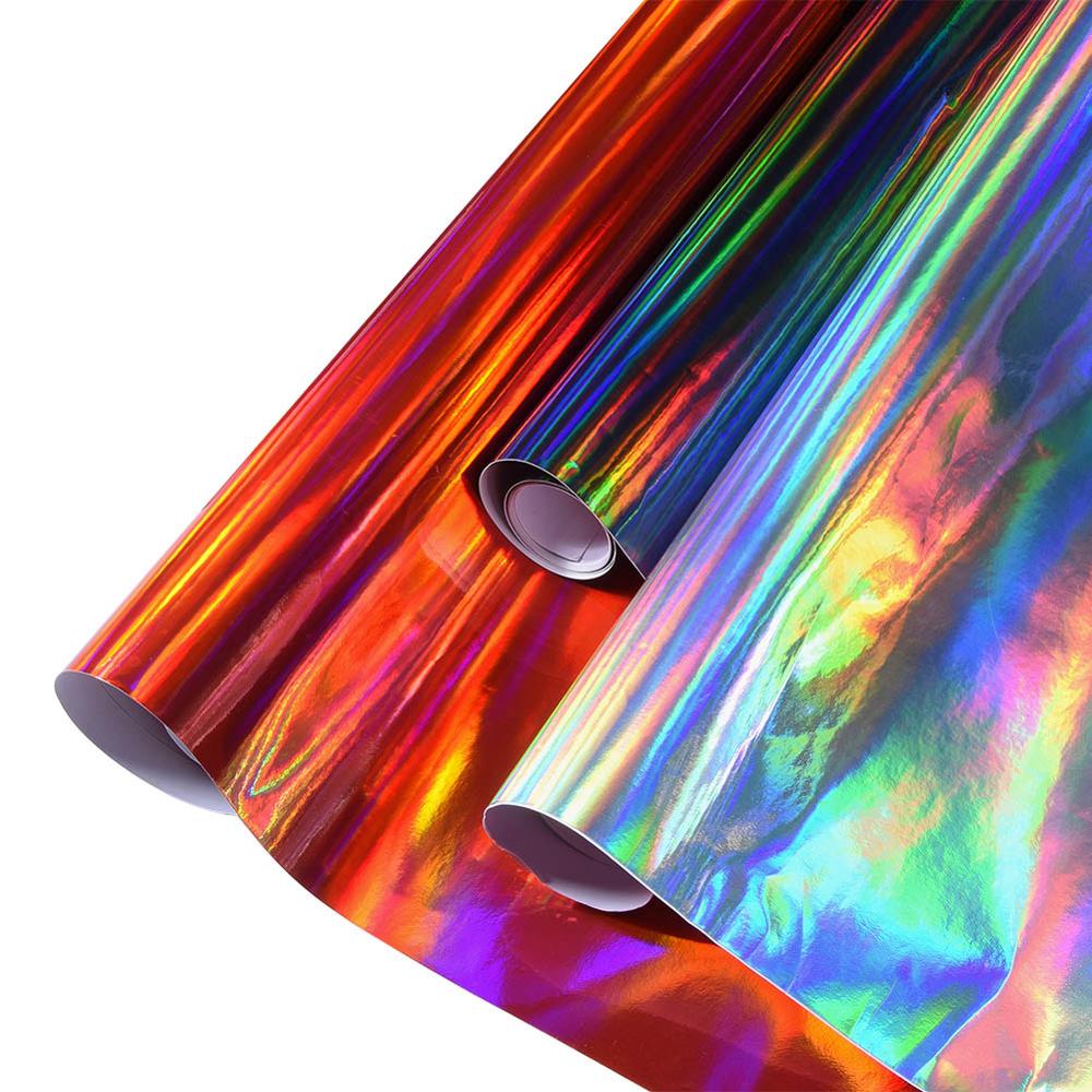 5Mx1.52M Glossy Color Holographic Laser Chrome/Black/Red/ PVC Vinyl Car Wrapping Film Exterior Body Wrap For Whole Bike/Car