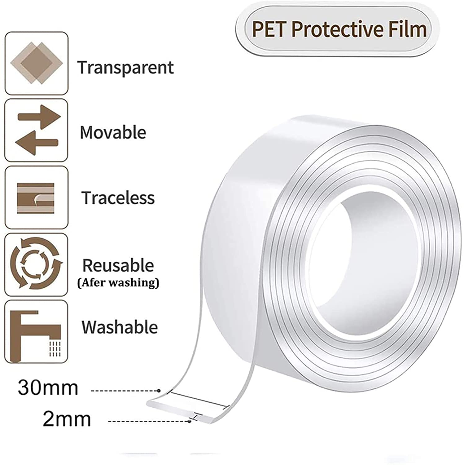 Double Sided Tape Heavy Duty Nano Tape Double Sided Mounting Tape for Walls, Traceless Removable Carpet Tape Transparent Tape