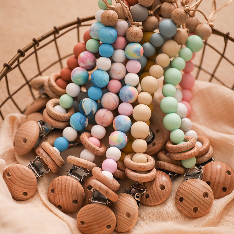 Baby Pacifier Clips Silicone Beads Wooden Ring Pacifier Chain Infant Nipple Soother Chain Clips Dummy Holder For Nipples Clips
