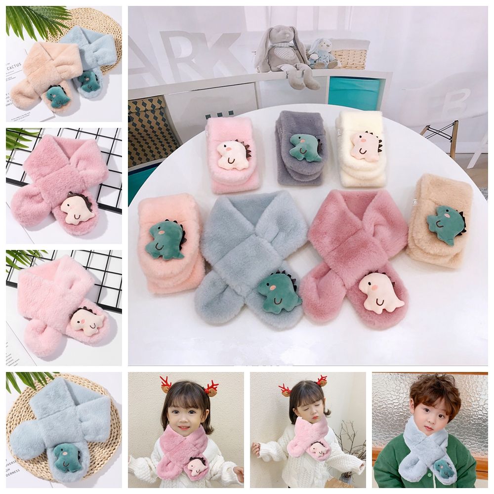 Quality Cross Collar Autumn Winter Soft Warm Faux Fur Scarves Children Plush Scarf Cartoon Dinosaur Doll Imitation Rabbit Hair