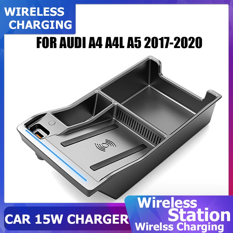Car USB Wireless Charger 15W QI For Audi A4 A4L A5 RS4 RS5 S4 S5 Q5L fast Phone Charging Plate Accessories installation board