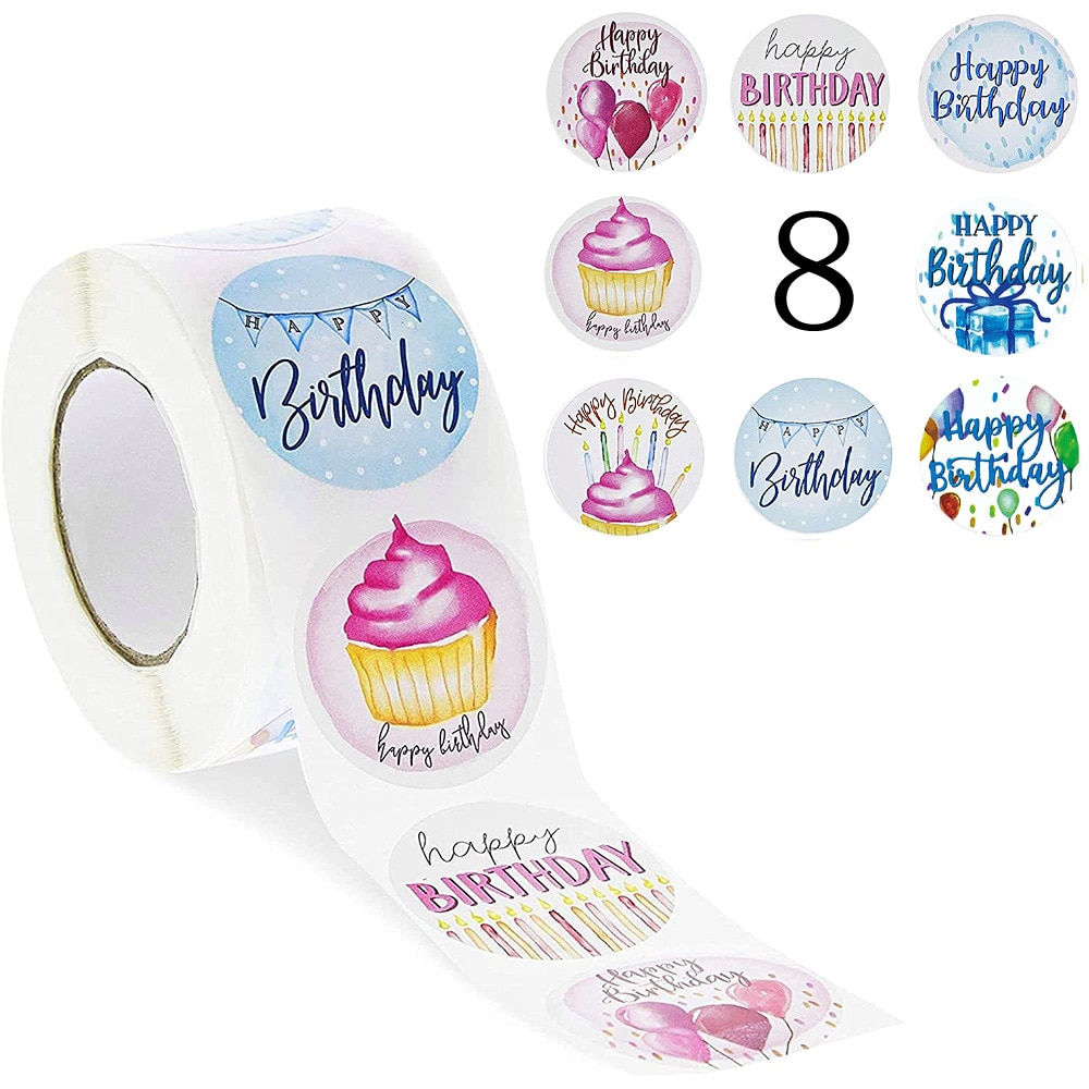 50-500pcs Cute Happy Birthday Stickers Birthday Gift Decoration Tag Sealing Label Kids toys Gift Package Scrapbooking Stickers