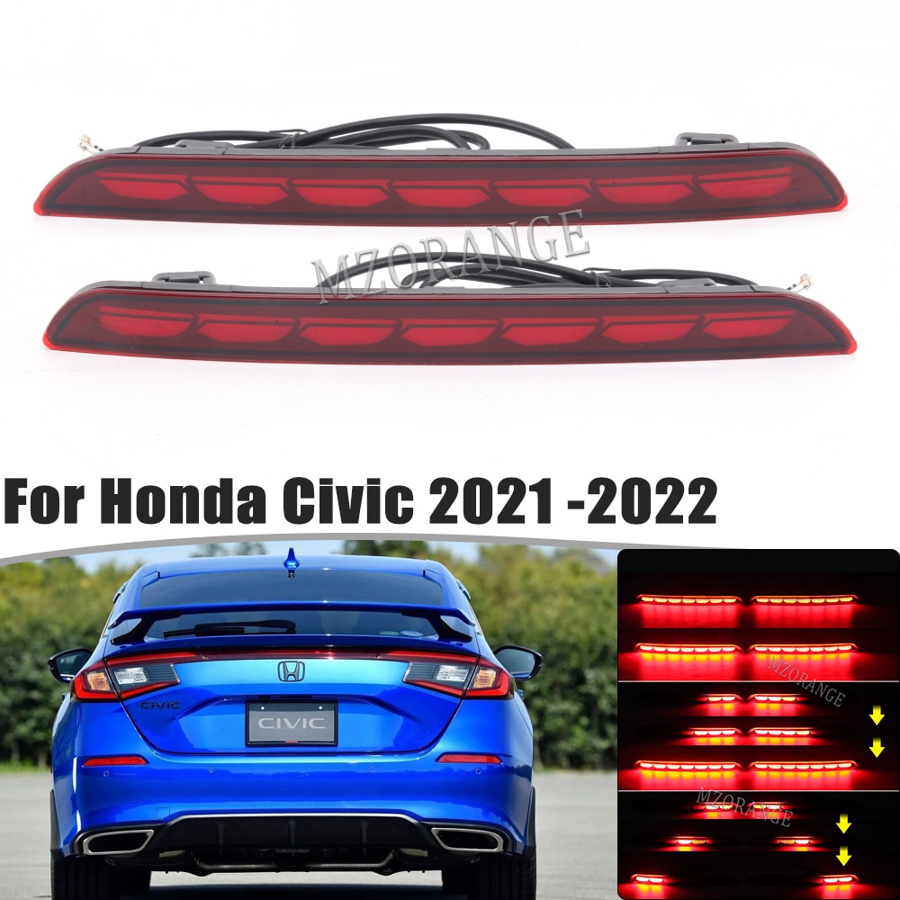 2PCS LED Rear Bumper Light For Honda Civic 2021 2022 Rear Brake Fog Lamp Reflector Turn Signal Light Car Accessories