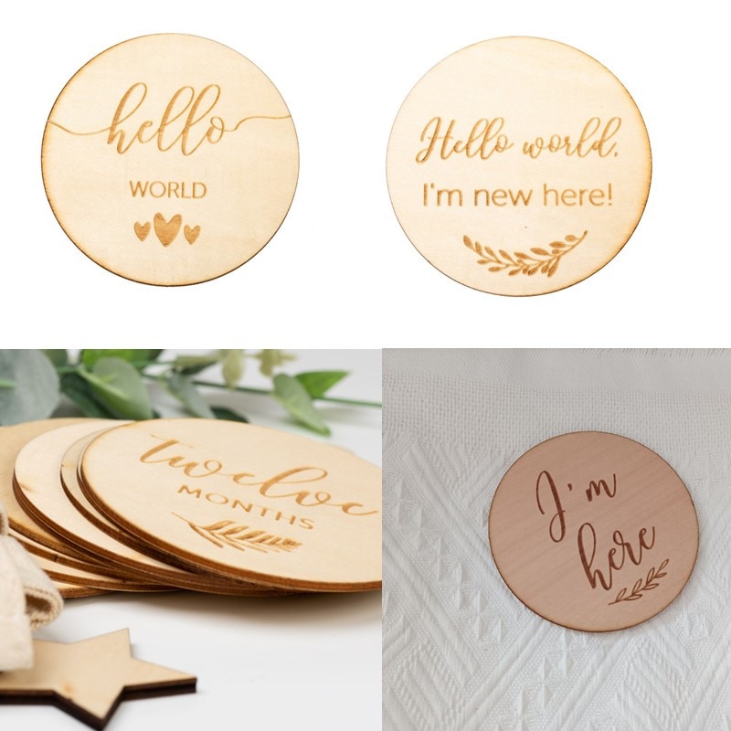 1pc Wooden Baby Milestone Card Newborn Monthly Growth Recording Cards Handmade Baby Birth Commemorative Cards Photography Proop