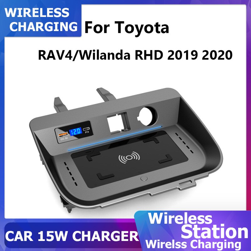 Car Qi wireless charger For Toyota RAV4 RAV-4 2019 2020 2021 USB 15W Fast Mobile Phone Wireless Charging Plat Board Accessories