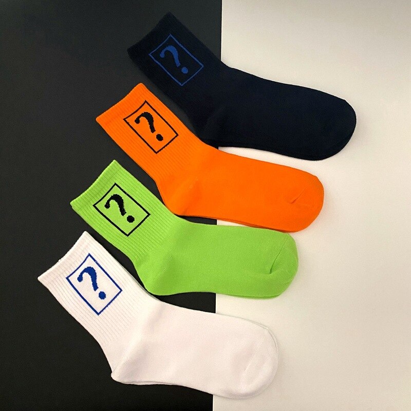 Question Mark Pattern Design Men Women Socks In The Tube Black White Orange Green Ins Tide Street Hip Hop Cotton Sock