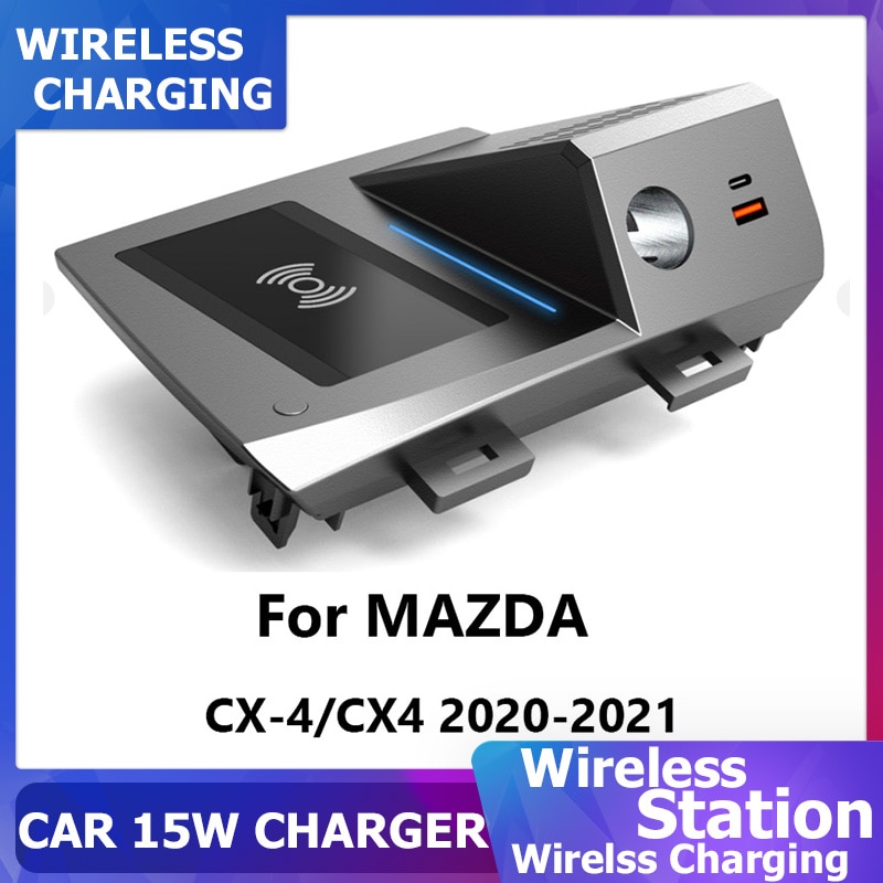 Car QI 15W Wireless Charger For Mazda CX-4 CX4 2020 2021 fast USB charging Board plate phone Charging holder acccessories