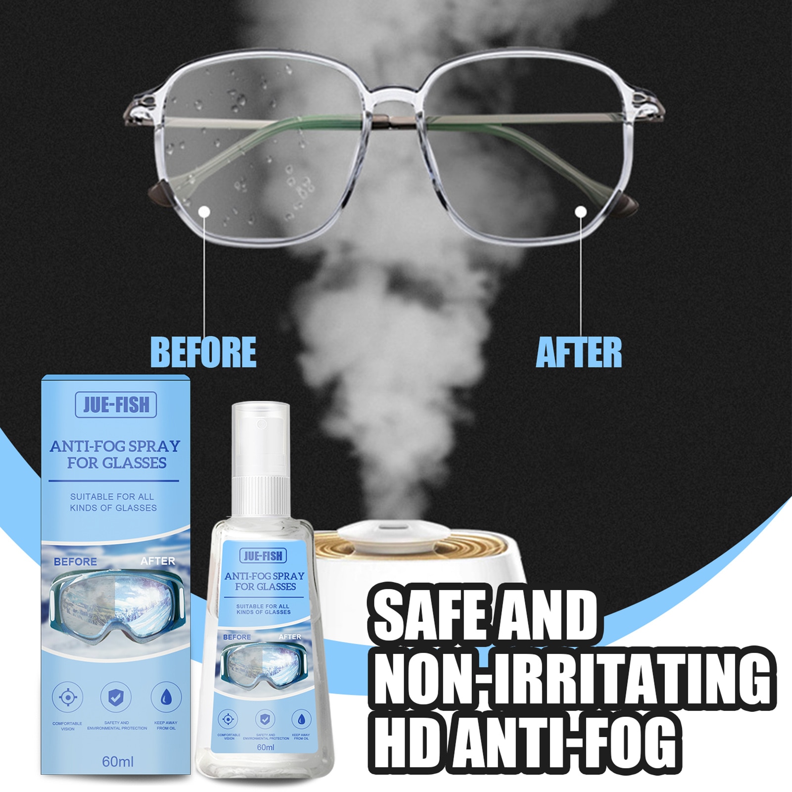 60ml Multi-Purpose Antifogging Agent for Glass Car Window Anti-fog Spray Swimming Glasses Eyeglass Lens Defogger Liquid