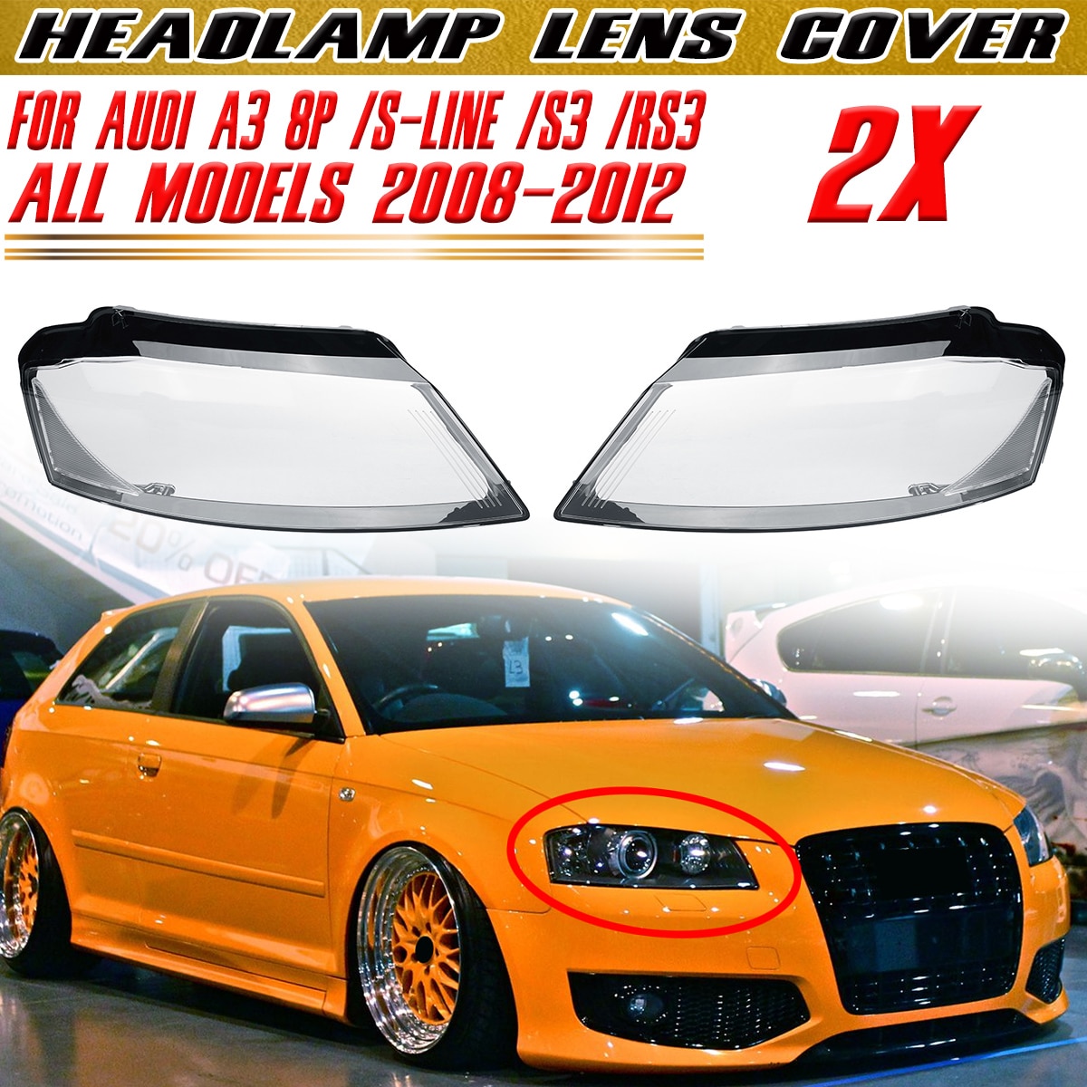 2pcs Car Front Headlight Headlamp Lens Cover Shell For Audi A3 8P / S-line / S3 RS3 facelift 08-12 Car Headlight Dust Cover Lens