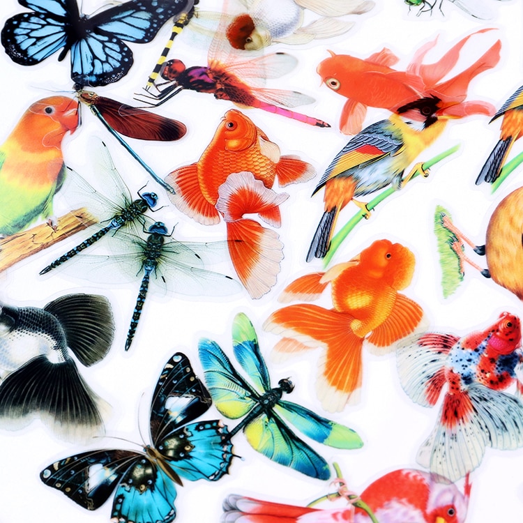 Dimi 30Pcs/Bag Animal butterfly Birds Dragonfly Fish Stickers Cute Animals Transparent PET Sticker Decoration Stationery Sticker
