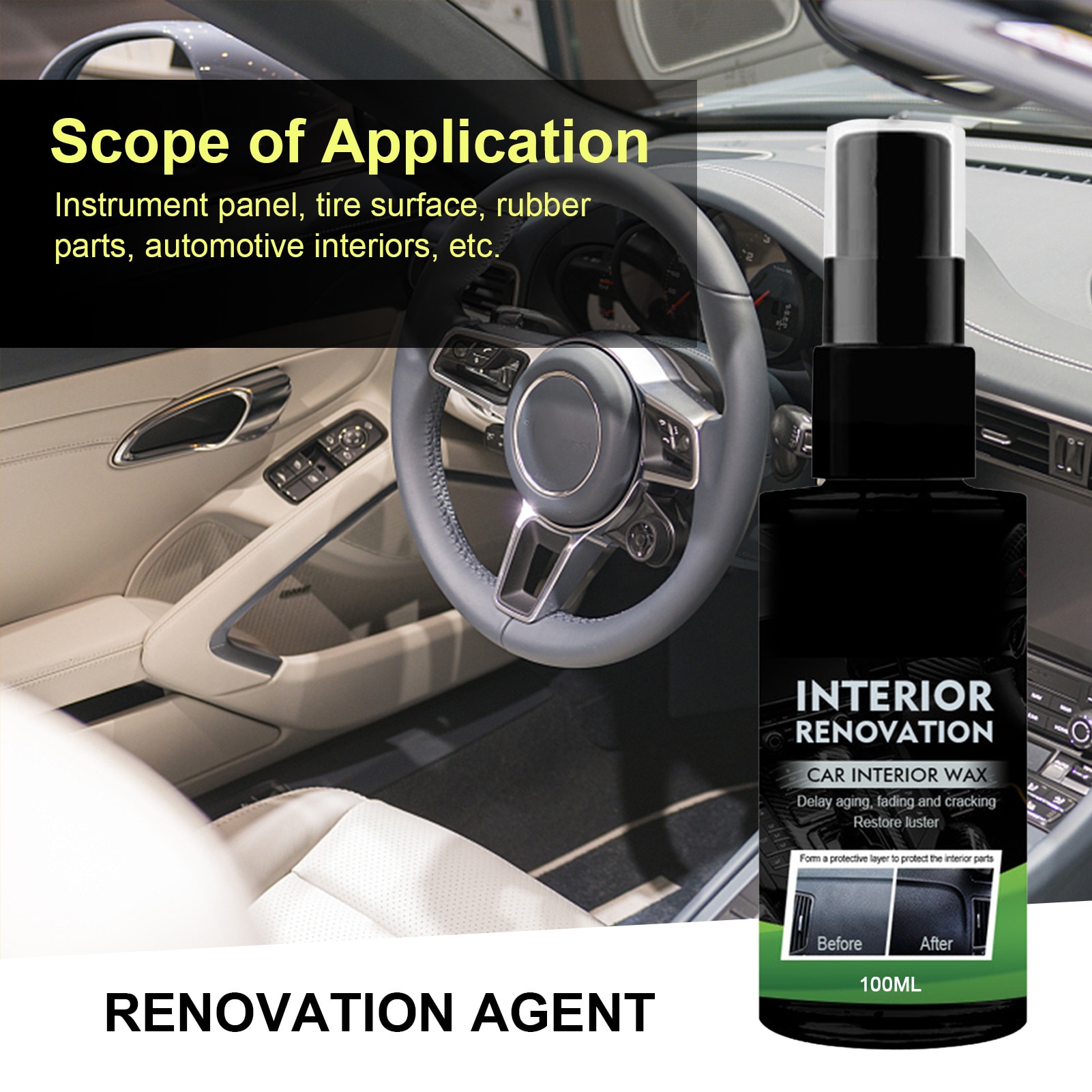 100ml Plastic Parts Retreading Agent Wax Auto Interior Renovated Wax Coating Plastic Car Gloss Cleaner Polish High Auto