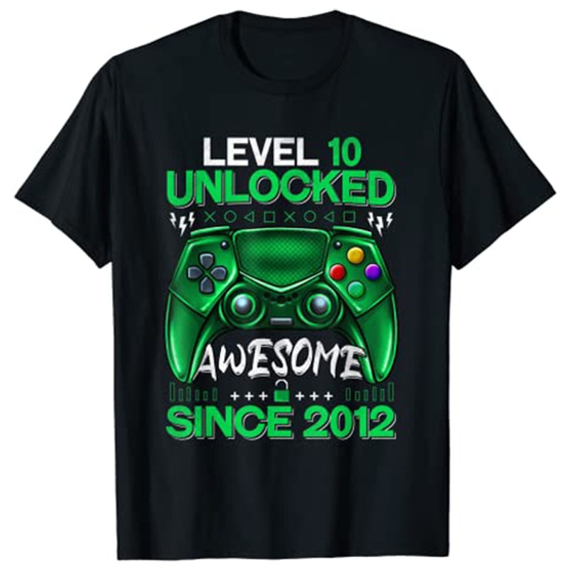 10 Yrs Old Gift Boy Level 10 Unlocked Awesome Since 2012 Birthday T-Shirt