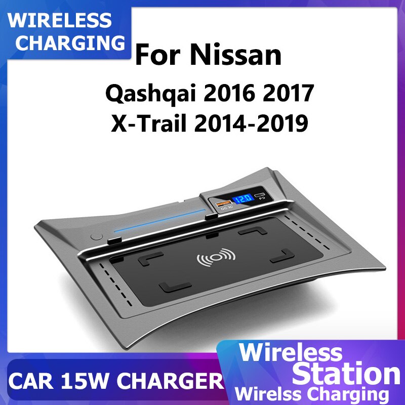 15W Qi Fast Phone Wireless Charging Plate For Nissan X-Trail 2014 2015 2016 2017 2018 2019 USB Car Wireless Charger Accessories