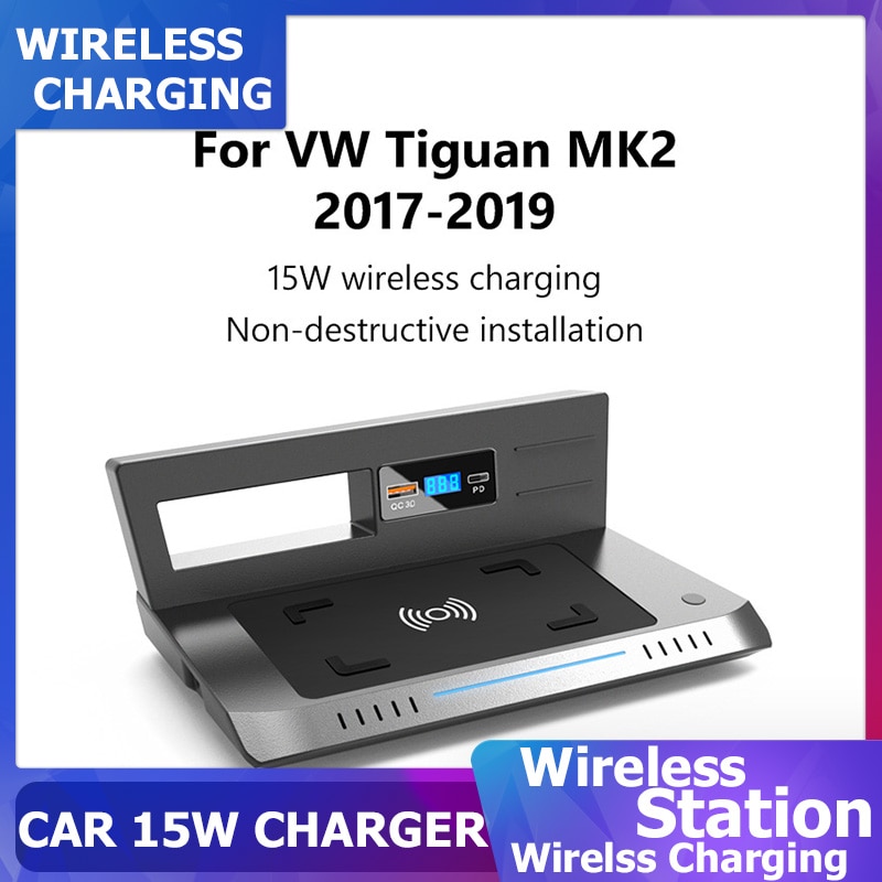 Qi Car wireless charger For VW Tiguan-L MK2 2017 2018 2019 Fast Mobile Phone Charging Board Plate Accessories Car Charger 15W